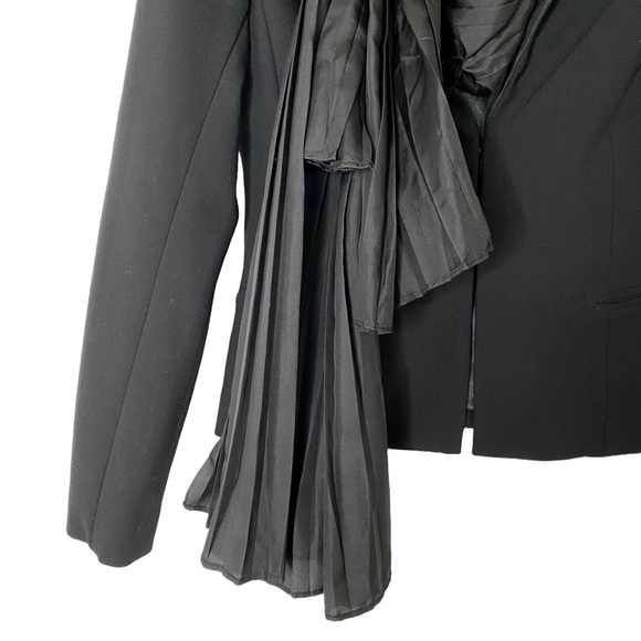 Tracy Reese New York Black Wool Silk Ruffle Bow Asymmetrical Jacket Blazer 2 - Picture 2 of 7